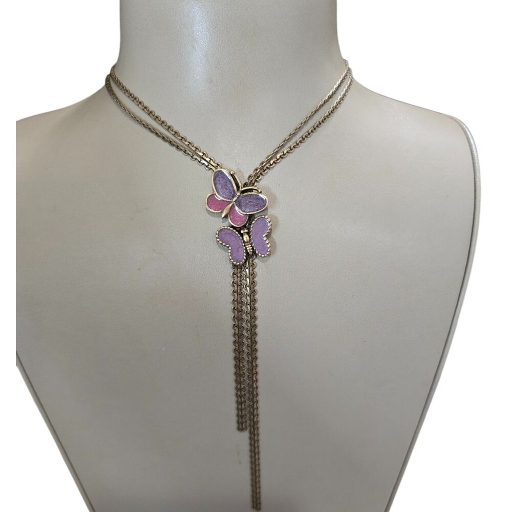Stephan & Co Women's Butterfly Enamel Lariat Brass Plated Purple Necklace NWT